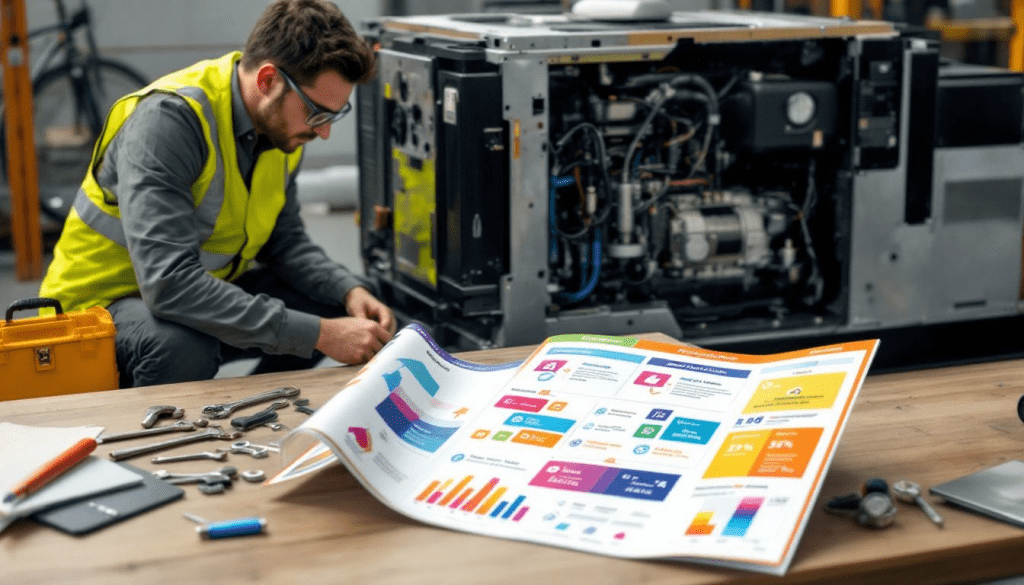 A technician performing maintenance on a generator to ensure efficiency and safety.