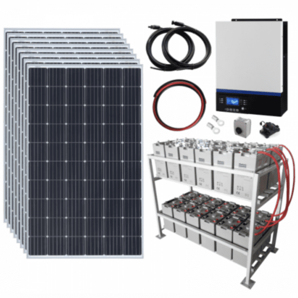 2.4Kw 48V Complete Off-Grid Solar Power System With 8 X 300W Solar Panels, 5Kw Hybrid Inverter And A 24Kwh Battery Bank