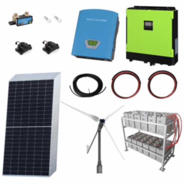 3Kw Grid-Tie Wind Power Kit With 6.5Kw Sharp Solar Panels, 5.5Kw Hybrid Inverter And 24Kwh Battery Bank