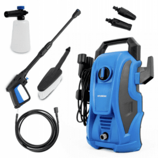 Hyundai 135Bar / 1740psi Electric Pressure Washer, 7.1L/min, 1600W Powerful Motor with Hose & Attachments | HYW1600E